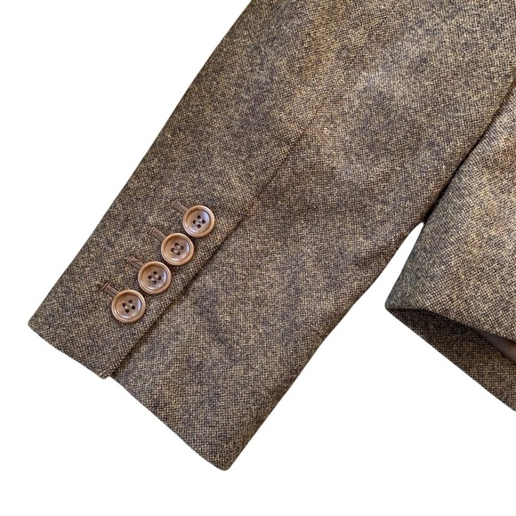 DKNY Donna Karan Wool Blend Ruched Collar Buttoned Blazer Jacket Brown Size 8 - Picture 4 of 6